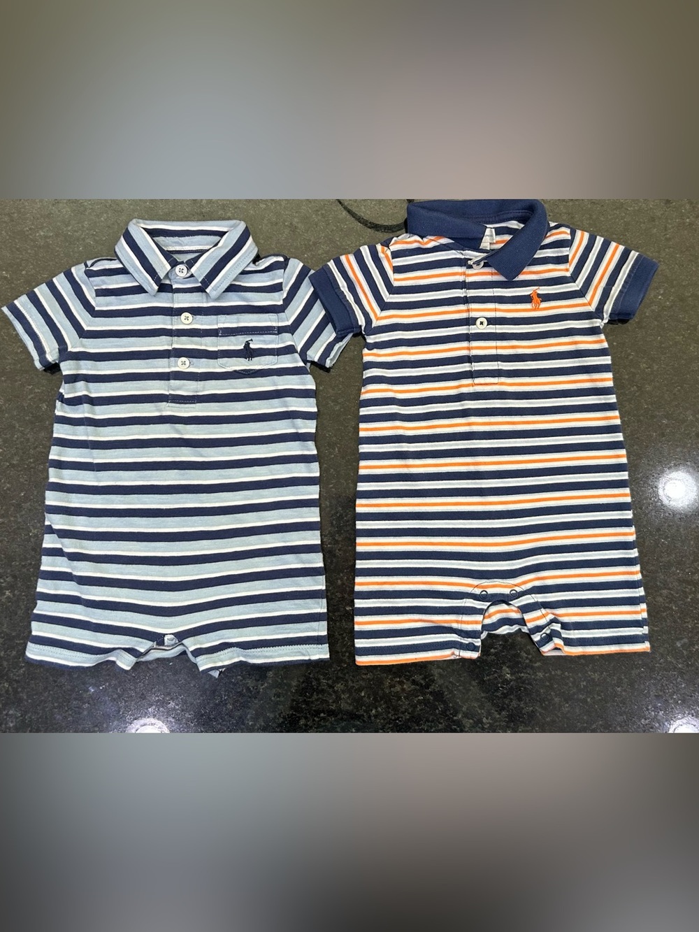 Two Ralph Lauren Infant Rompers Short Sleeve Cotton 6 months (H-34)